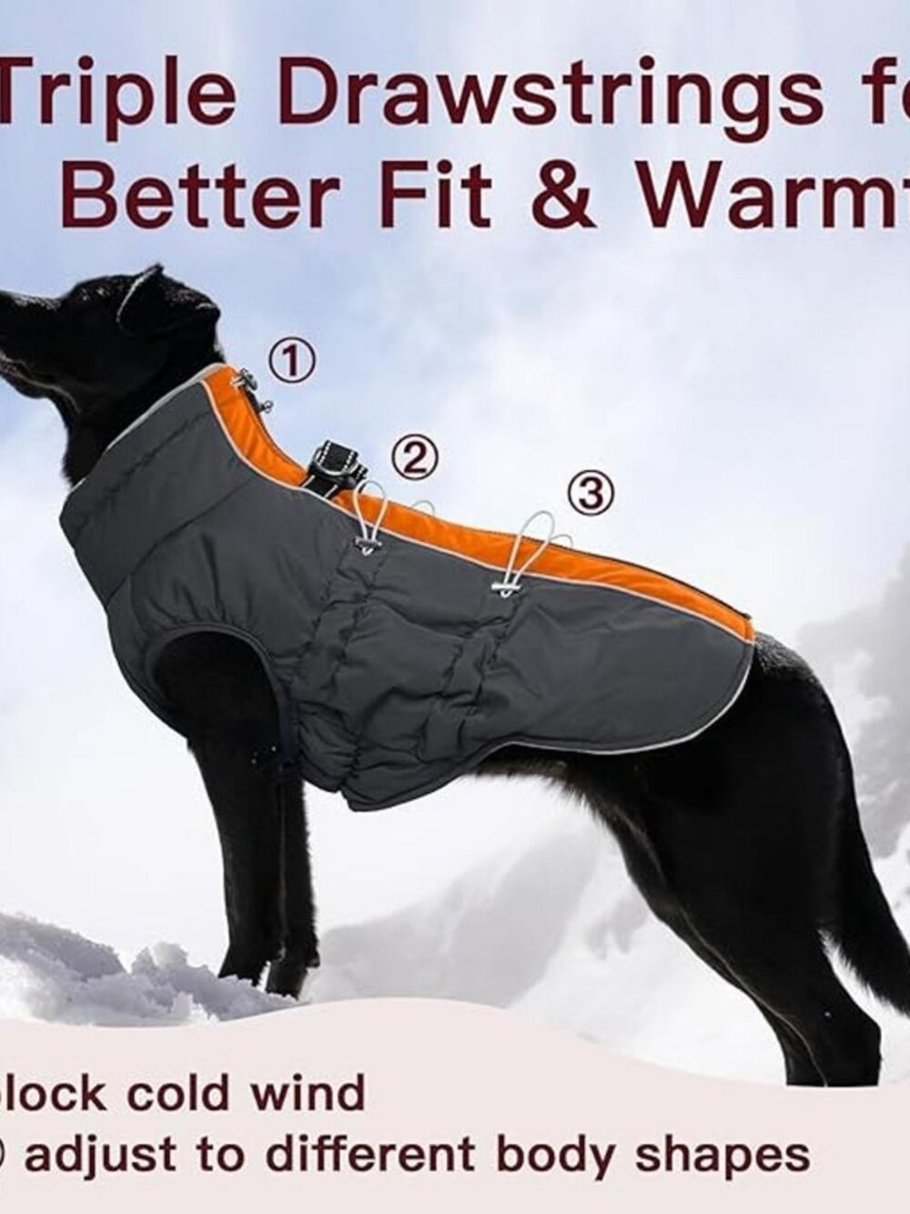 Dog Winter Jacket L Orange Gray Harness Coat